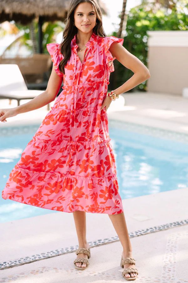 Show You Off Rose Pink Floral Midi Dress | The Mint Julep Boutique