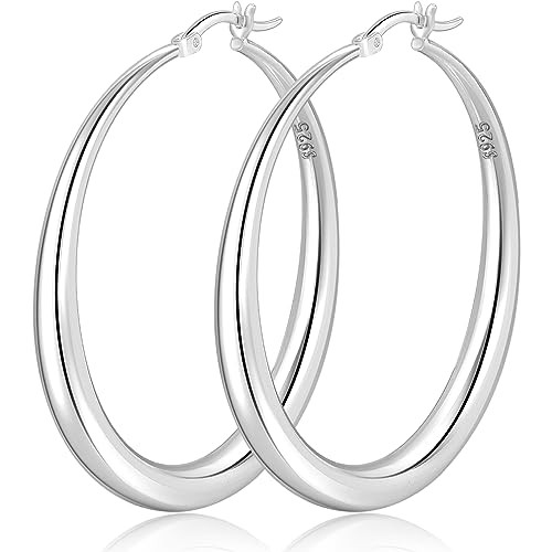 PABBEU S925 Sterling Silver Hoop Earrings Large Silver Hoop Earrings for Women Hypoallergenic Lig... | Amazon (US)