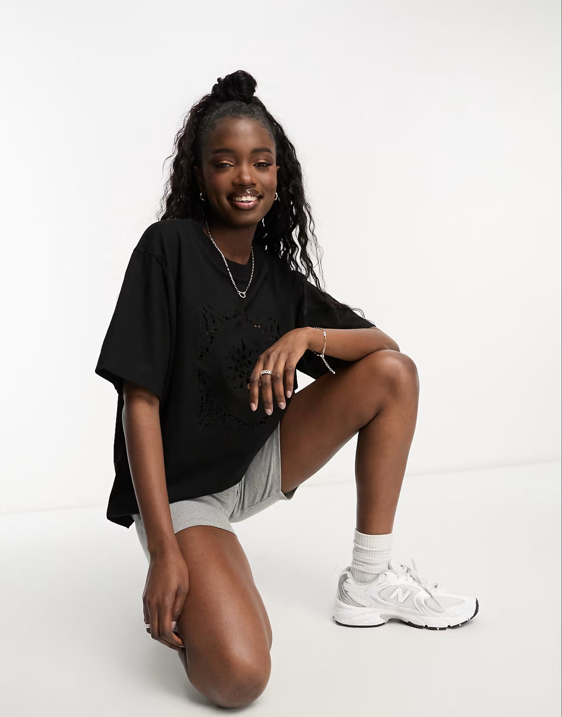 ASOS DESIGN Oversized t-shirt in embroidered cutwork in black | ASOS (Global)