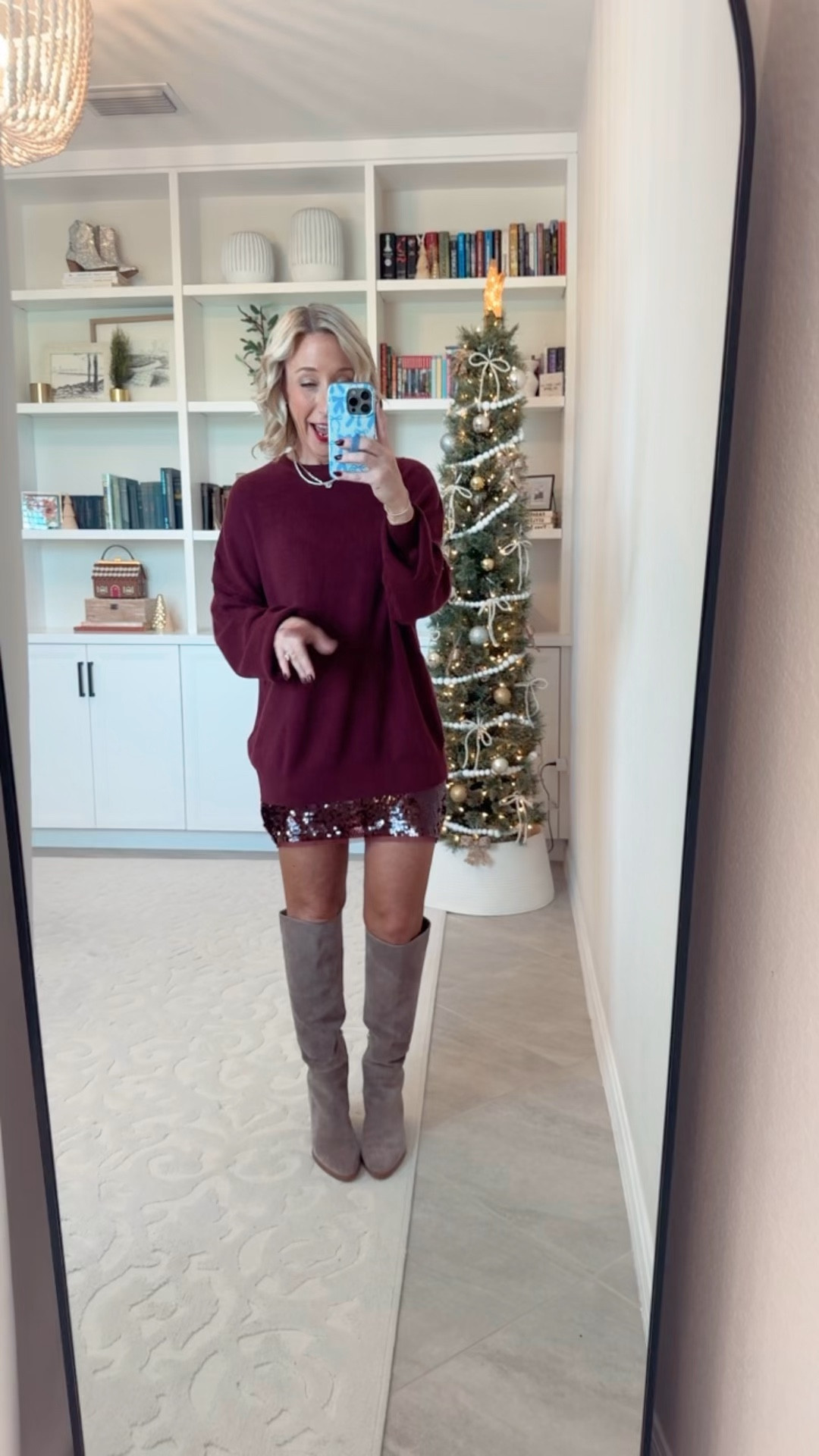 Sequin skirts - styled 2 ways 1. Sequin Mini Skort - size XS. Burgundy. $25. 2. Oversized Crewneck Sweater - size Small. Burgundy. 3. Boots - mine are sold out, but I’m linking some similar options. 
 

 

#LTKHoliday #LTKFindsUnder50 #LTKSeasonal