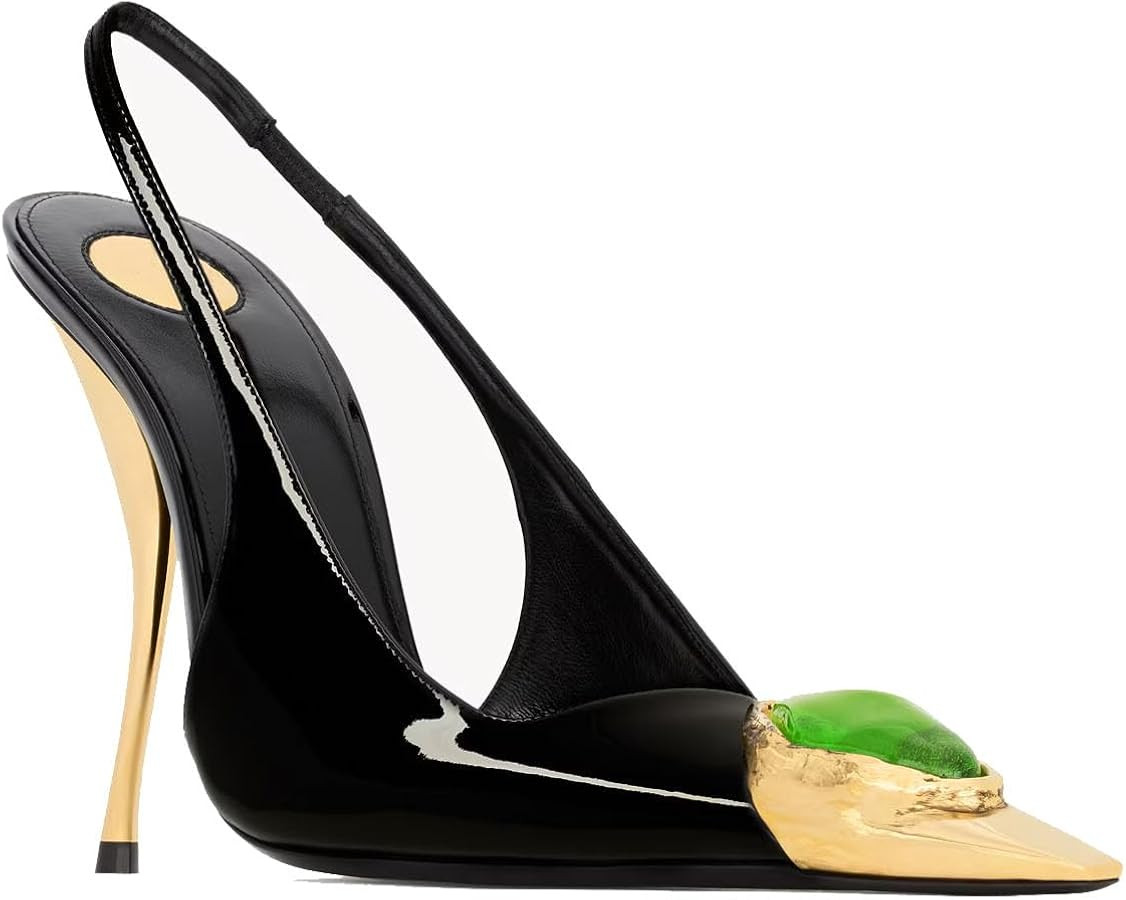 THESHY Womens Slingback High Heels Metal Pointed Toe Stiletto Heels Gems Embellished Stretch Slin... | Amazon (US)