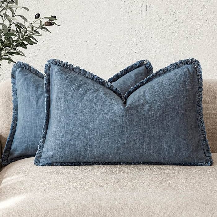 Foindtower Set of 2 Decorative Linen Fringe Lumbar Throw Pillow Covers Farmhouse Cushion Cover wi... | Amazon (US)