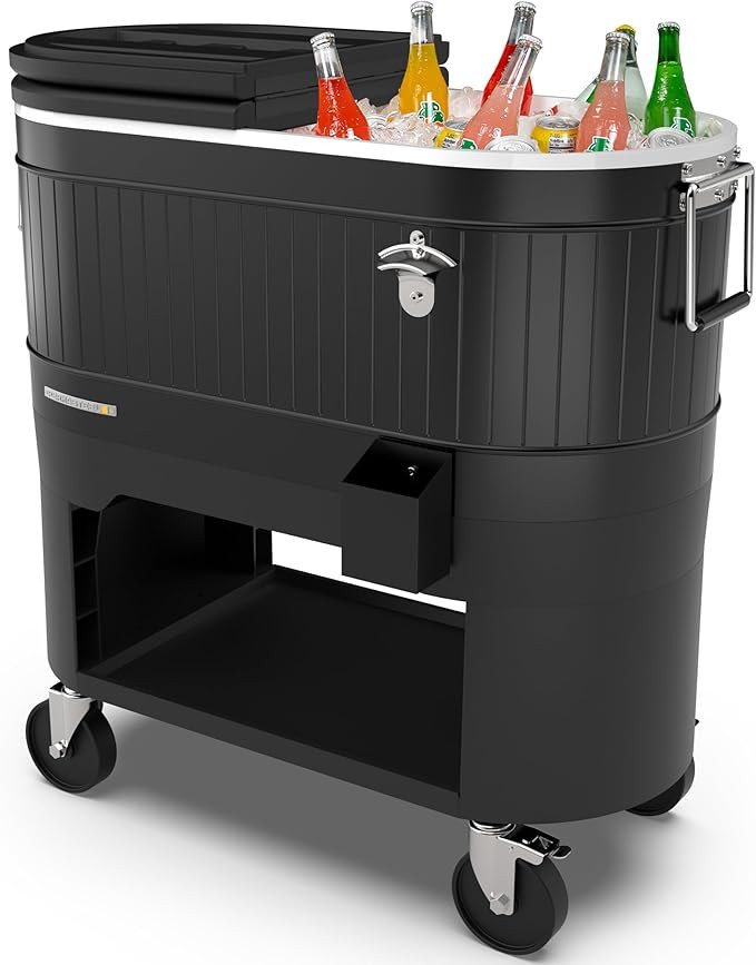 Permasteel Rolling Patio Cooler – Large Outdoor Ice Chest with Wheels, Beverage Cooler for Back... | Amazon (US)