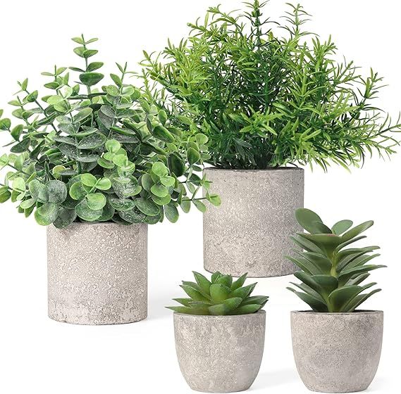 FIAHOSEY Set of 4 Fake Plant Indoor, Artificial Potted Eucalyptus Rosemary Mini Succulents Faux P... | Amazon (US)