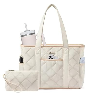 LOVEVOOK Puffer Tote Bag for Women with Cup Holder, Work Tote with Zip, Quilted Nurse Tea… | Amazon (US)