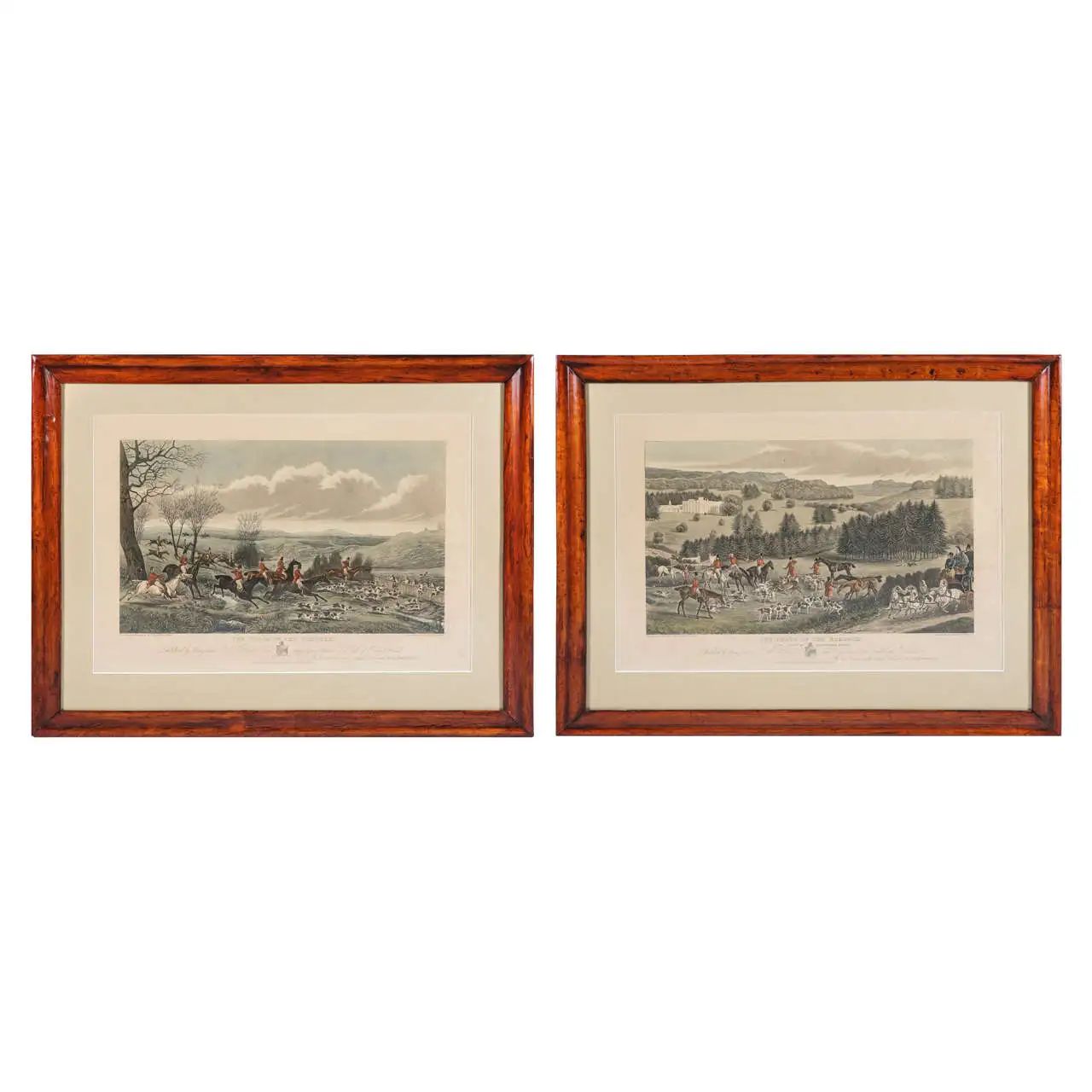 Pair of Late Regency Hunt Engravings in Period Frames | 1stDibs