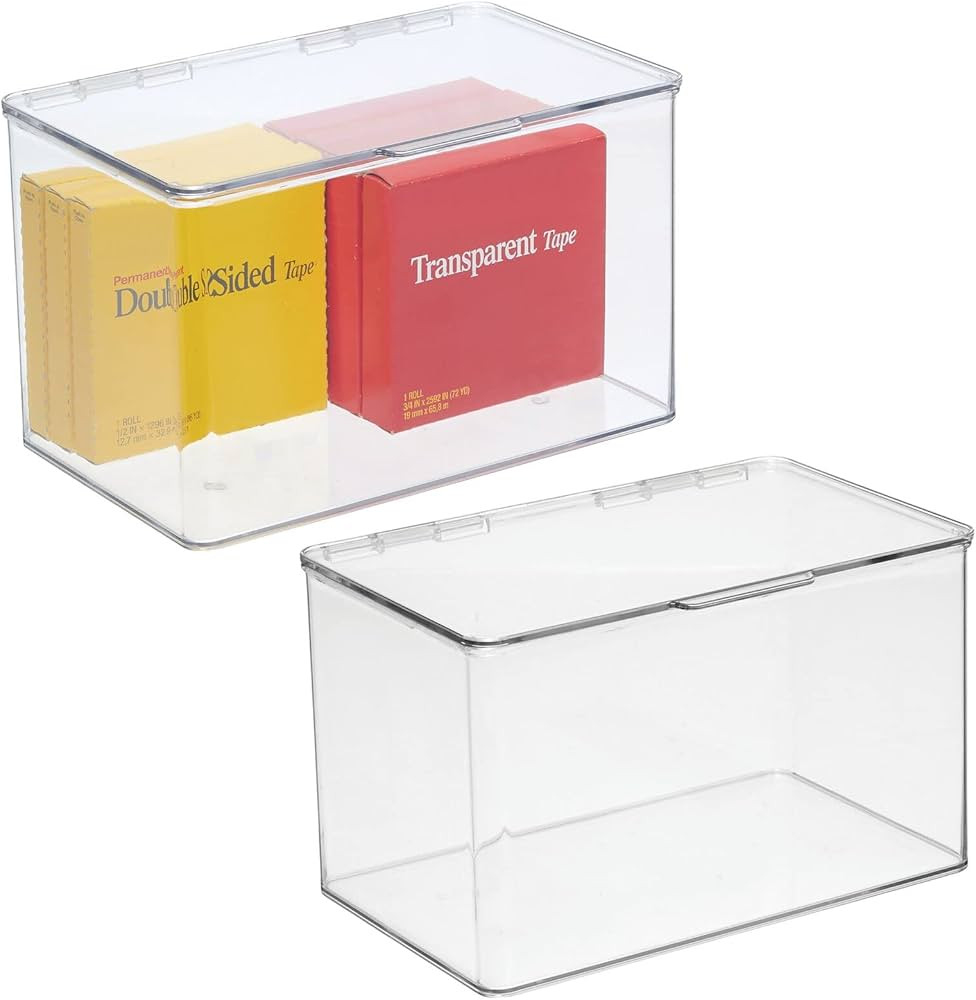 mDesign Small Plastic Home Office Storage Organizer Box Containers with Hinged Lid for Desktops -... | Amazon (US)