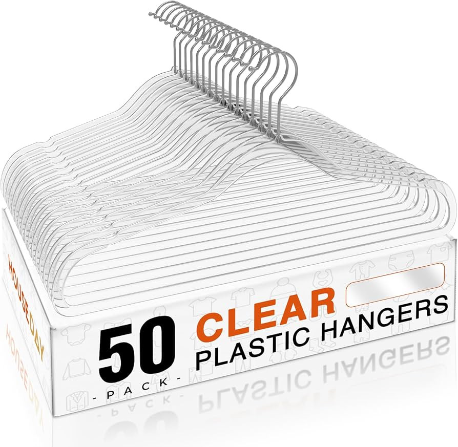 HOUSE DAY Clear Plastic Hangers 50 Pack, Space Saving Clear Hangers for Clothes, Durable Adult Cr... | Amazon (US)