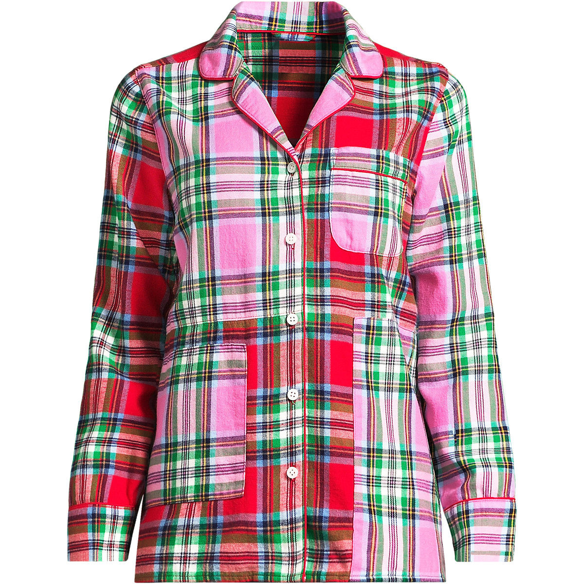 Women's Petite Long Sleeve Flannel Patchwork Pajama Top | Lands' End (US)