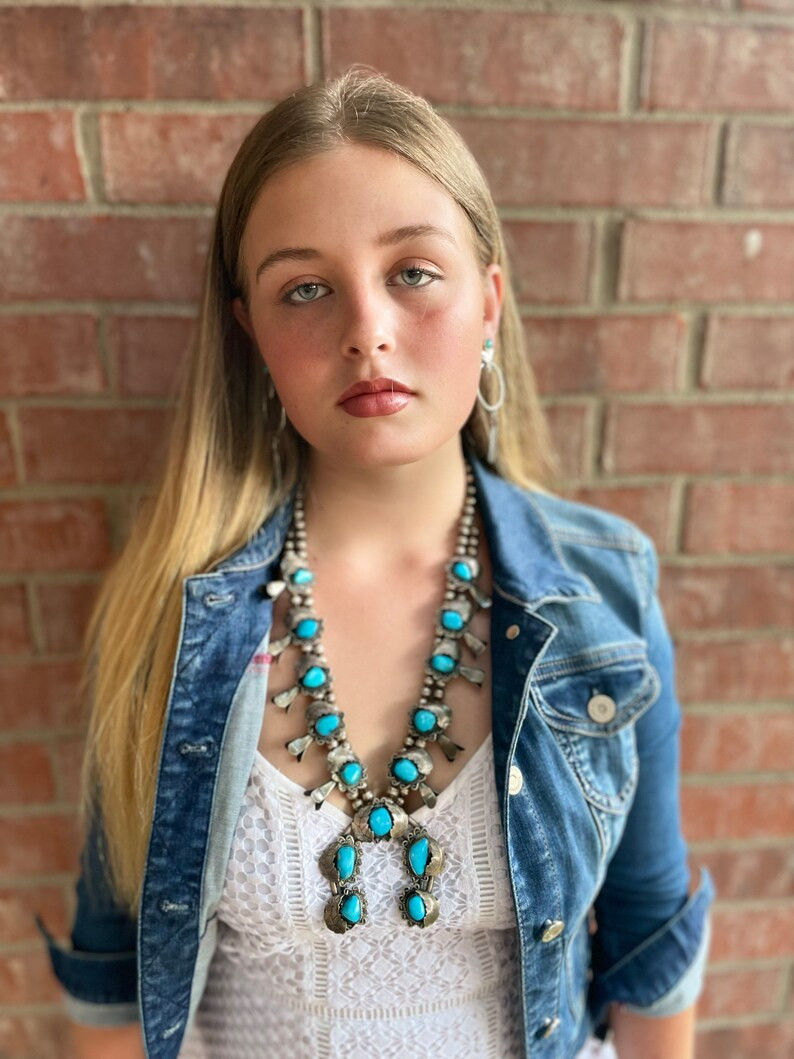 Large Navajo Vintage Squash Blossom Necklace and Ring Set - Etsy | Etsy (US)