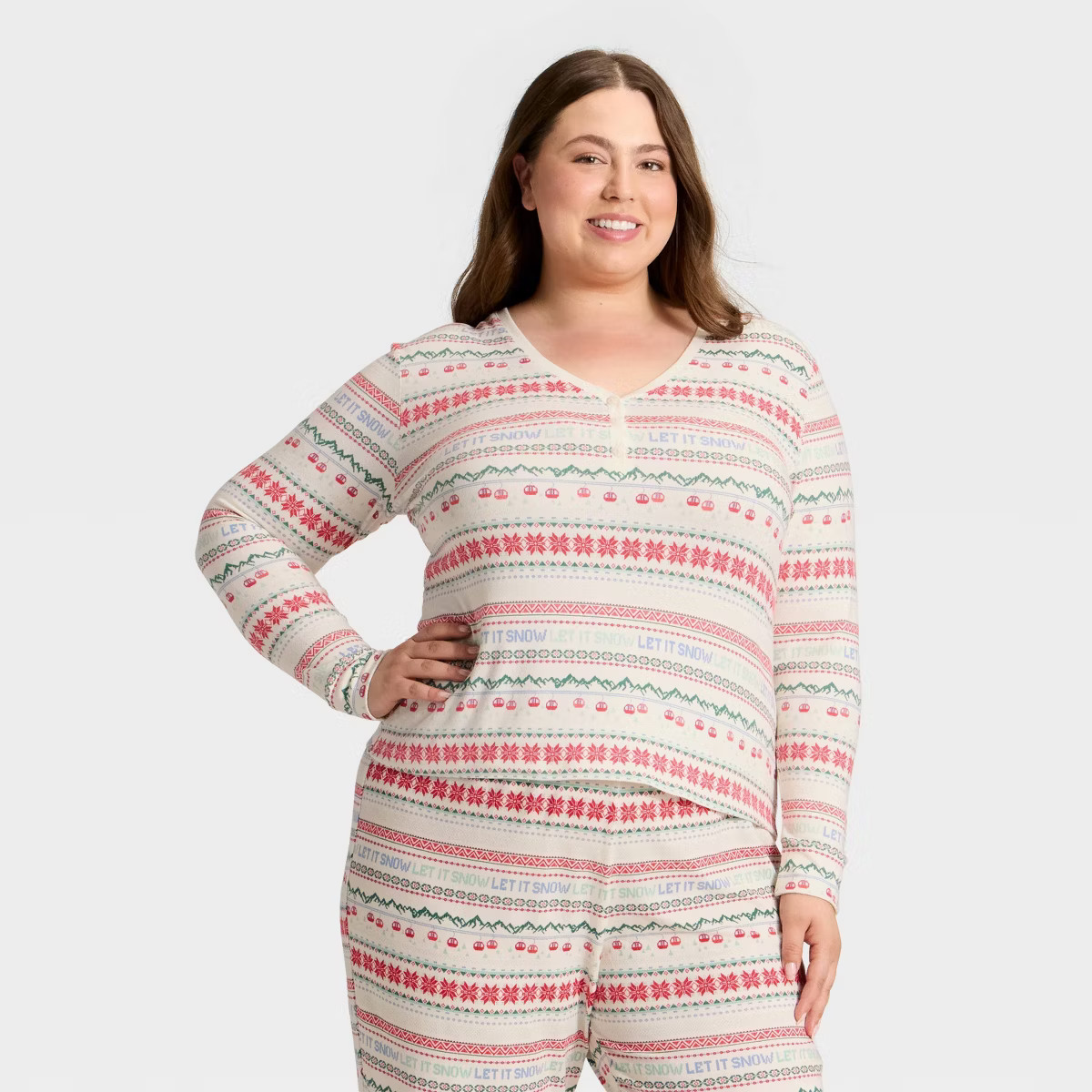Women's "Let it Snow" Fair Isle Cozy Knit Long Sleeve Henley Holiday Matching Family Pajama Shirt... | Target