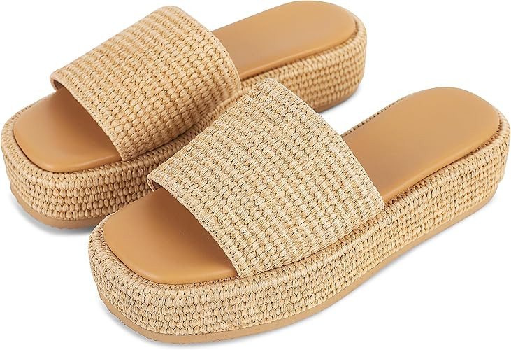 EQAUDES Platform Slip on Espadrille Sandals for Women Wedges Slides Bohemia Sandals Flatform Open... | Amazon (US)