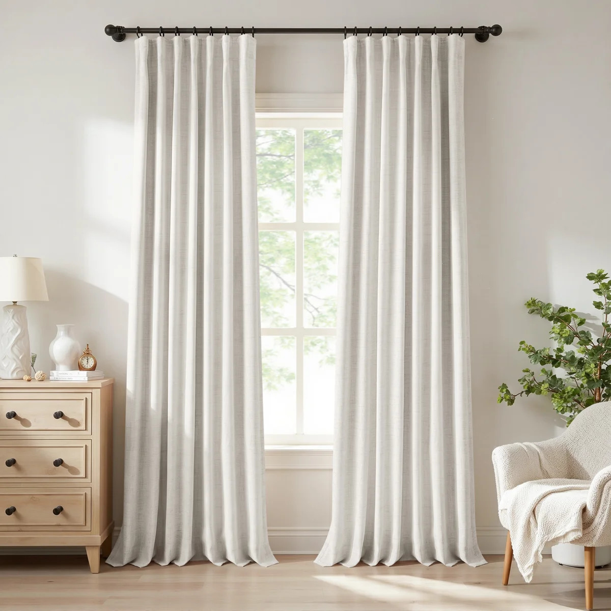Birglinde Faux Linen Thermal 100% Blackout Curtains Rod Pocket/Ring Clips (Set of 2) | Wayfair North America