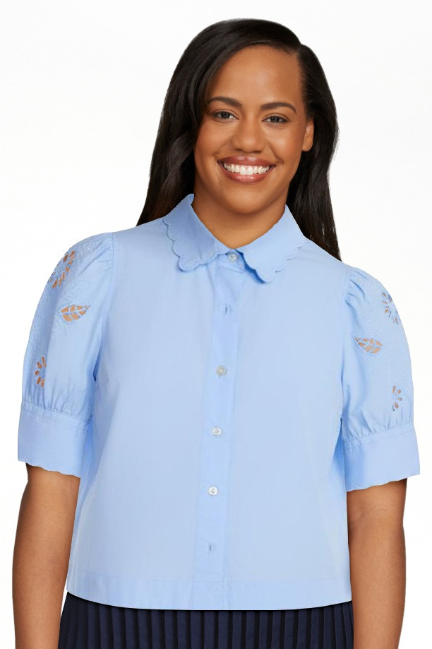 Free Assembly Women's and Women's Plus Cotton Eyelet Button Front Shirt with Short Sleeves, Sizes... | Walmart (US)
