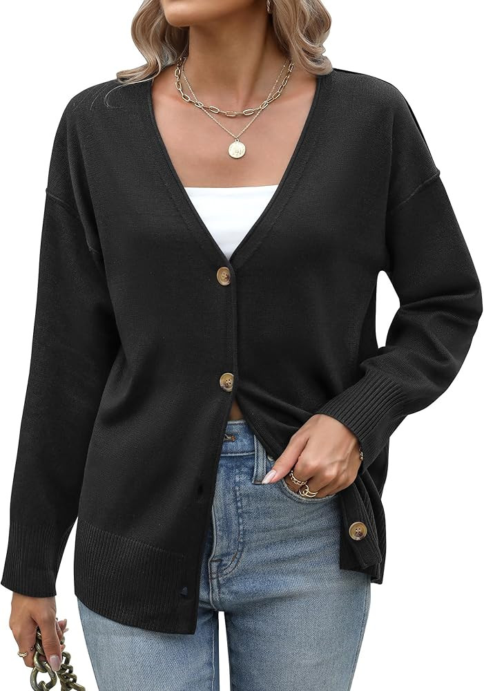 Zeagoo Women's Oversized Button Cardigan Sweaters 2024 Fall Open Front Lightweight Cardigans V Ne... | Amazon (US)