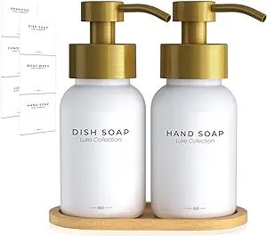 Glass Kitchen Soap Dispenser Set, Hand and Dish Soap Dispenser, Farmhouse Bathroom Dispenser for ... | Amazon (US)