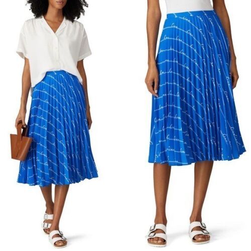 $495 Chinti & Parker Ciao Stripes Pleated Midi Skirt 6 Blue Crepe | eBay US
