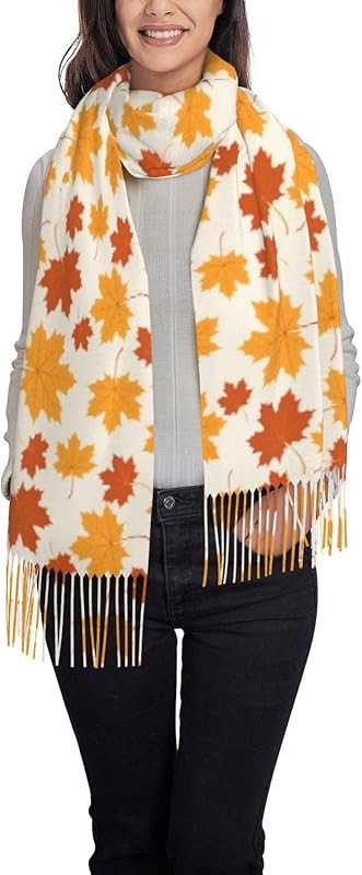 Autumn Maple Leaves Scarf Fall Scarf for Women Fashion Long Cashmere Fringed Scarf Shawl Wrap Win... | Amazon (US)