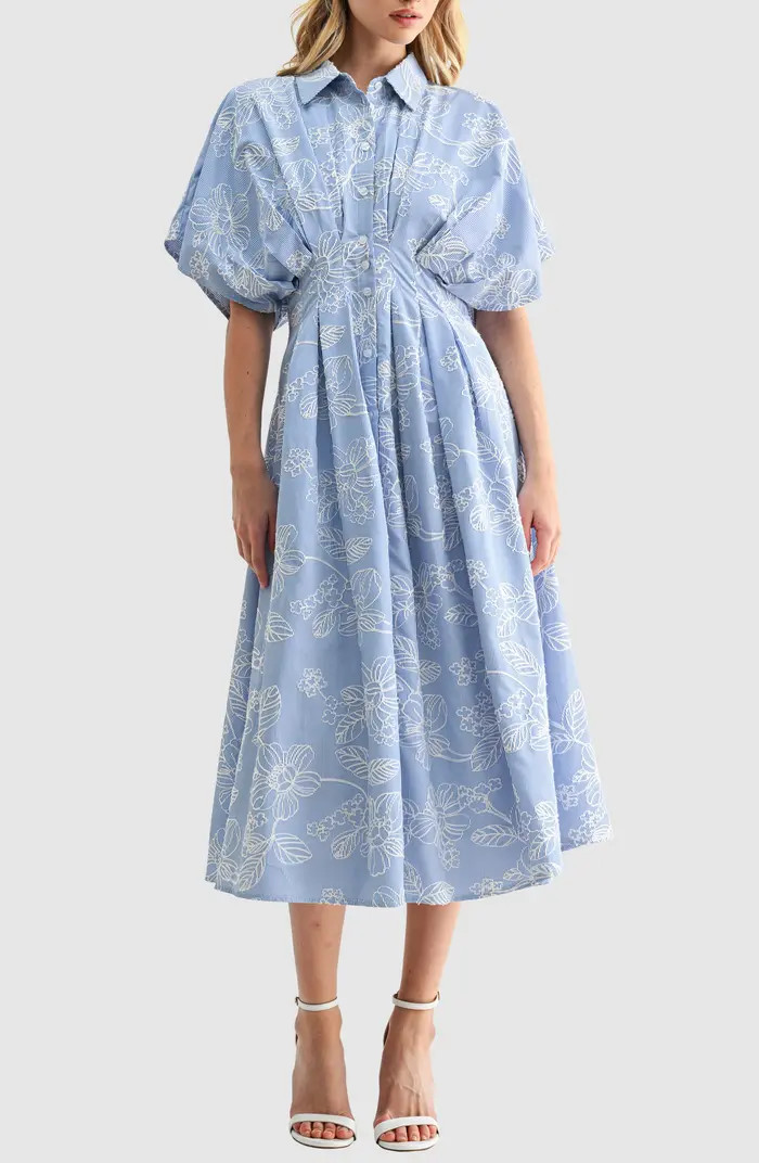 Mila Mae Embroidered Stripe Midi Shirtdress | Nordstrom | Nordstrom