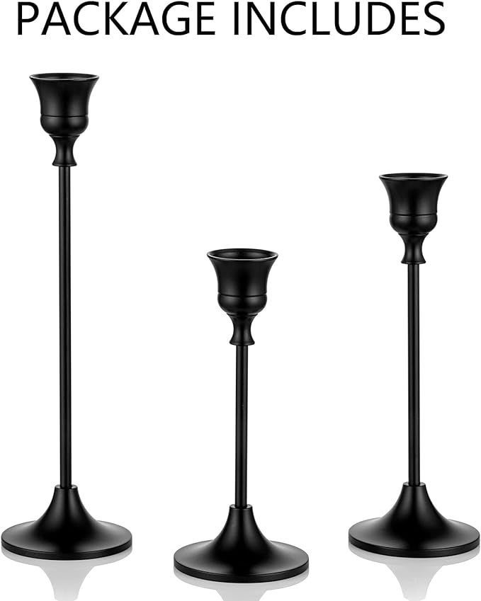 NUPTIO 3 Pcs Black Candlestick Holders Taper Candles Holder Candle Stick Holder for Dining Table,... | Amazon (US)