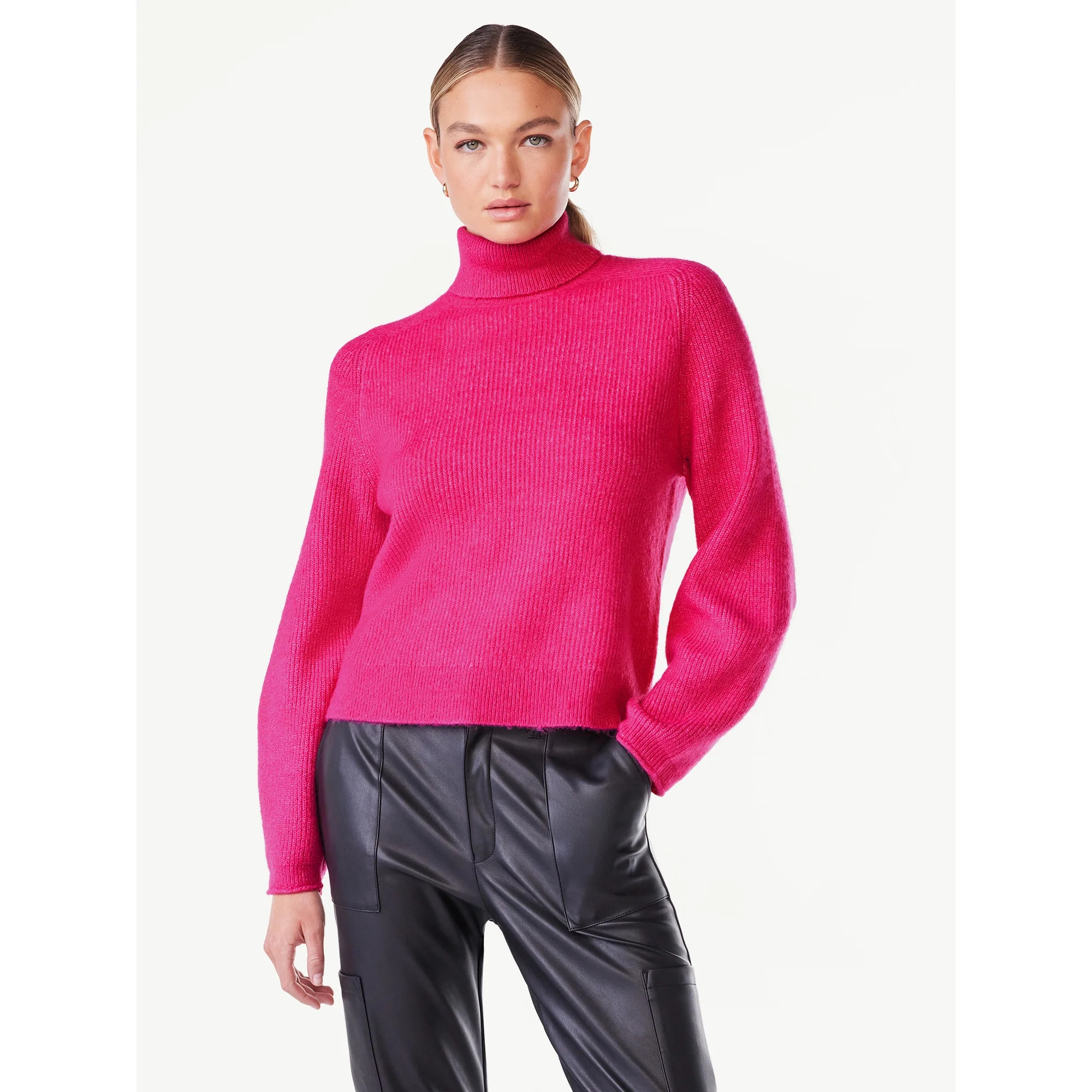 Scoop Women's Ribbed Oversized Turtleneck Sweater with Long Sleeves, Sizes XS-XXL | Walmart (US)