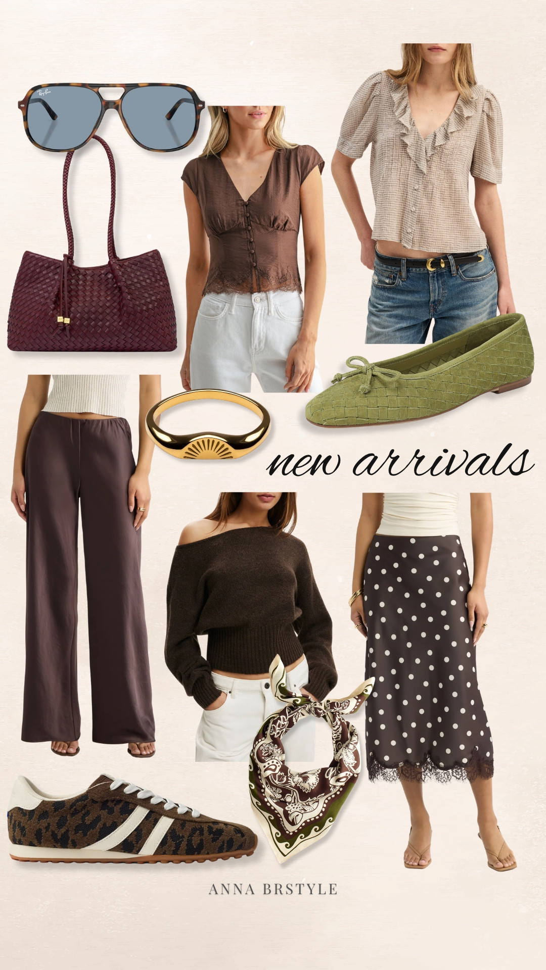 These new arrivals are making me very ready to start dressing for fall. Chocolate brown, olive green, lace details, woven textures and a little leopard are such a good mix for transitioning into the season without going too heavy yet.

fall new arrivals, early fall fashion, chocolate brown outfit, fall tops, ballet flats, leopard sneakers, polka dot skirt, fall accessories, transitional style, womens fall fashion, annabrstyle 

 #LTKootd #LTKSeasonal #LTKOver40