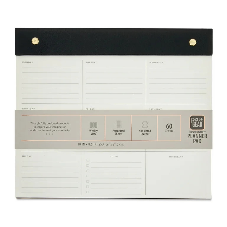 Pen+Gear Weekly Medium (8.5”x 10”) Rich Black Undated Simulated Leather 60 Sheets  Planner Pa... | Walmart (US)