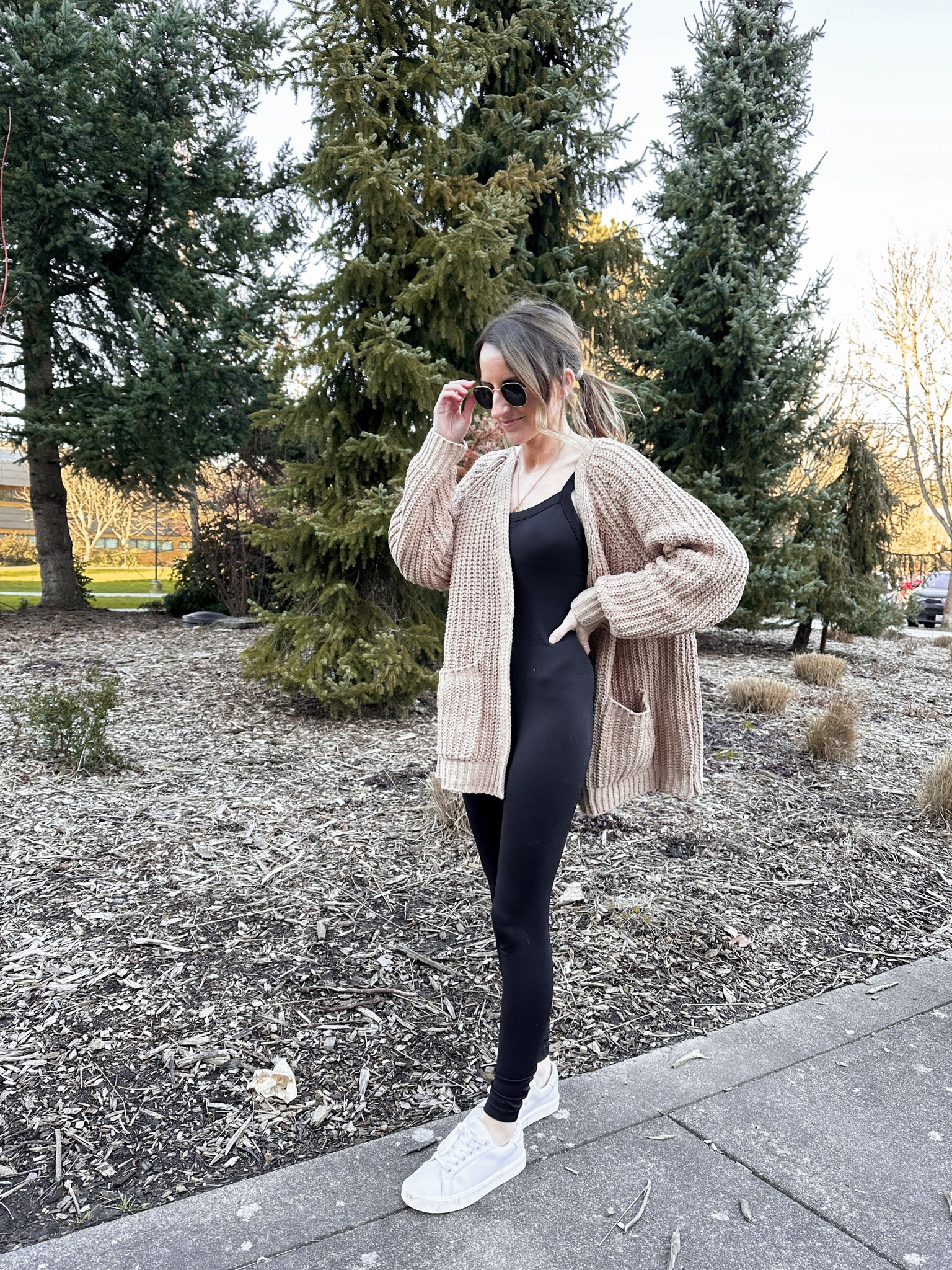 winter to spring transition outfit idea // jumpsuit + cardigan from Pink Blush -  code JUSTKELSCO25 saves 25%! #shoppinkblush #ad #sponsored #gifted #pbaffiliate 

#LTKstyletip #LTKfindsunder100 #LTKSeasonal