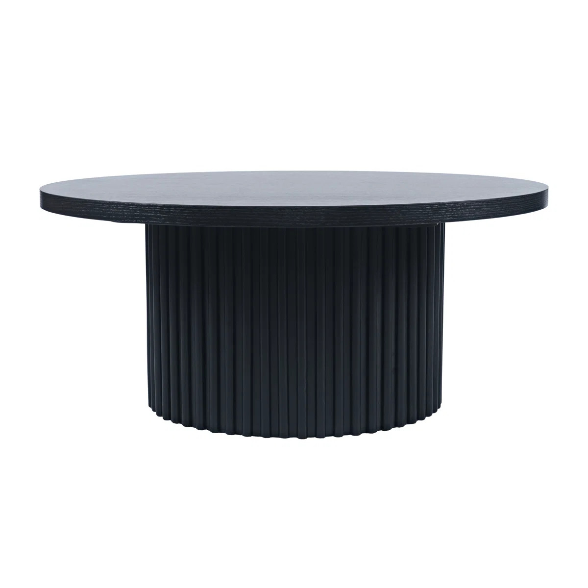 Rincon 40" Round Mid-century Modern Fluted Pedestal Base Coffee Table With Caster Wheels - Black | Wayfair North America