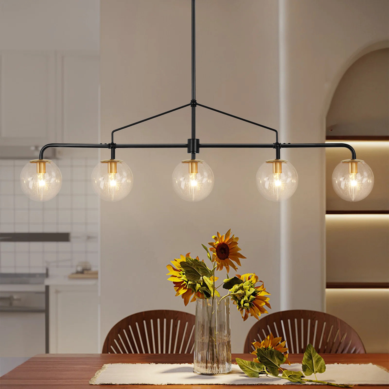 5 - Light Dimmable Bubble Glass Sputnik Modern Globe Linear Chandelier Glass Chandeliers For Kitc... | Wayfair North America