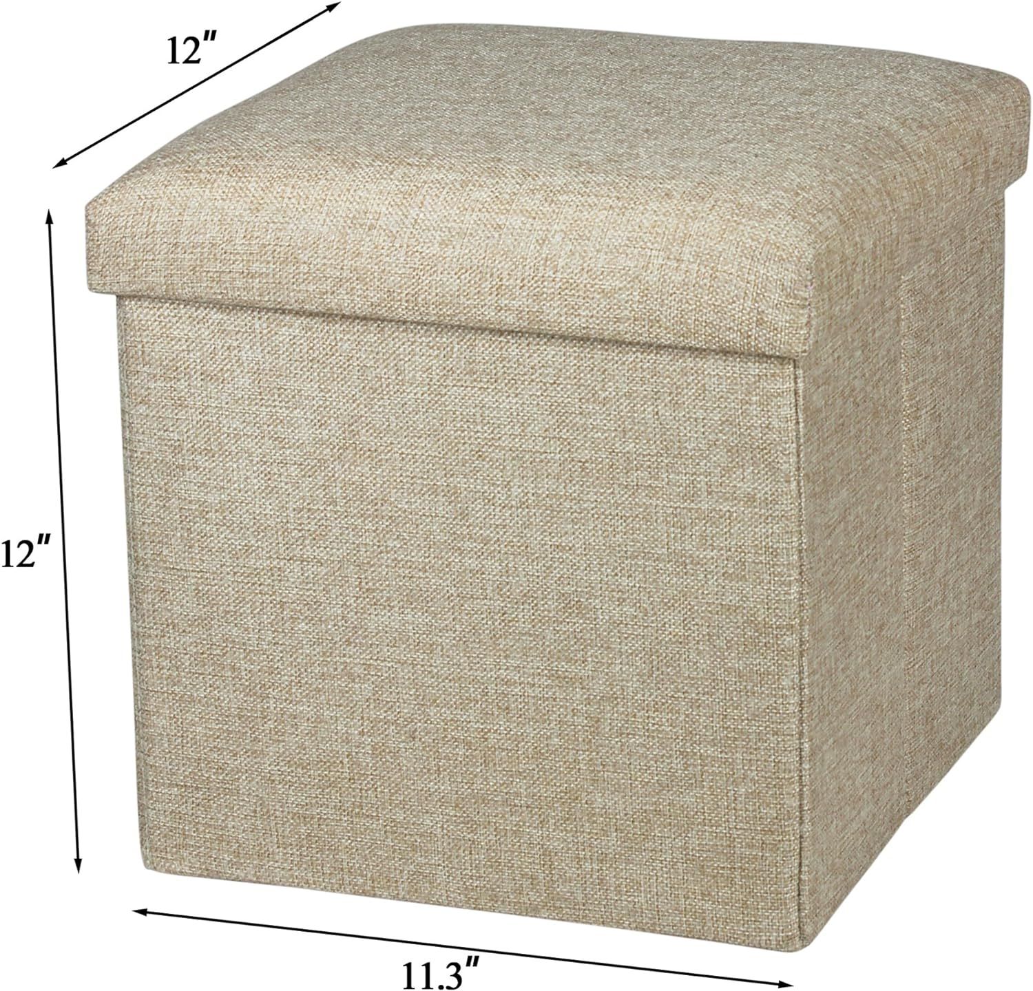 NISUNS OT01 Linen Folding Storage Ottoman Cube Footrest Seat, 12 X 12 X 12 Inches (Linen Beige) | Amazon (US)