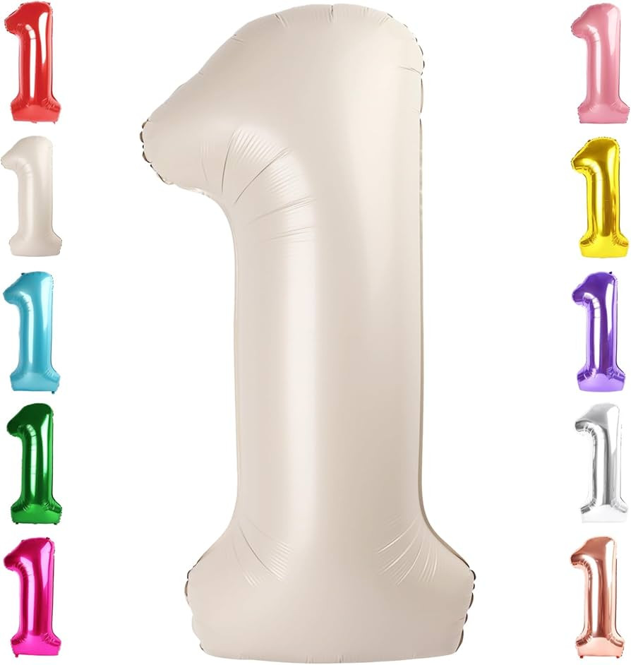 Number 1 Balloon 40 Inch Big Mylar Foil Cream White Balloons for Girl Boy 1st 1 11 21 Birthday De... | Amazon (US)