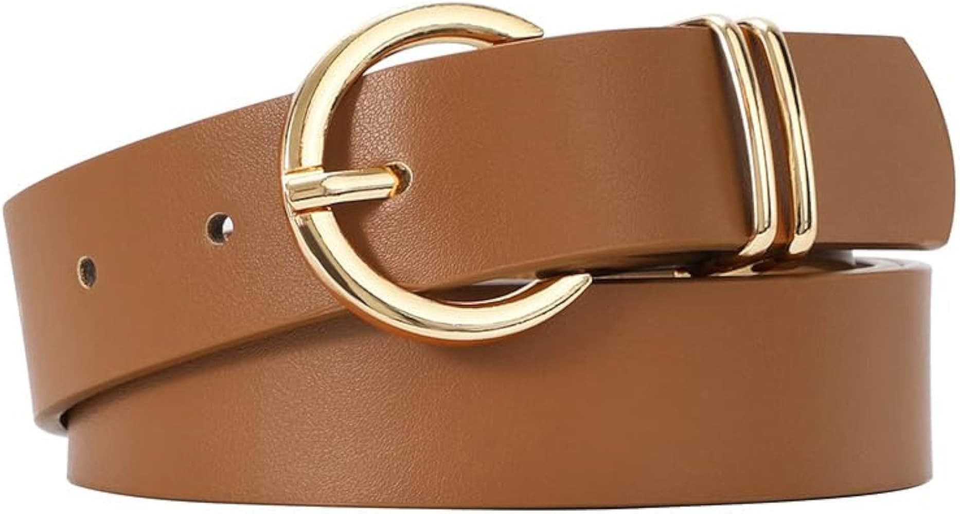 Women's Faux Leather Belts - Gold Buckle Waist Belts for Jeans & Dresses(Brown M) at Amazon Women... | Amazon (US)