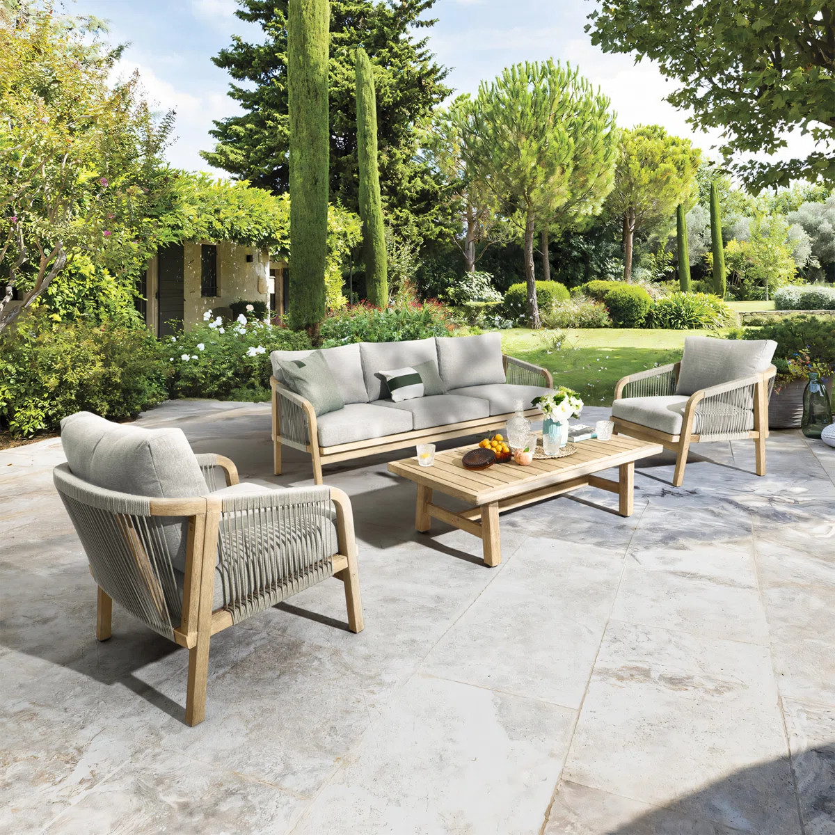 5-Person Outdoor Acacia Wood Conversation Set With Cushions And Table | Wayfair North America