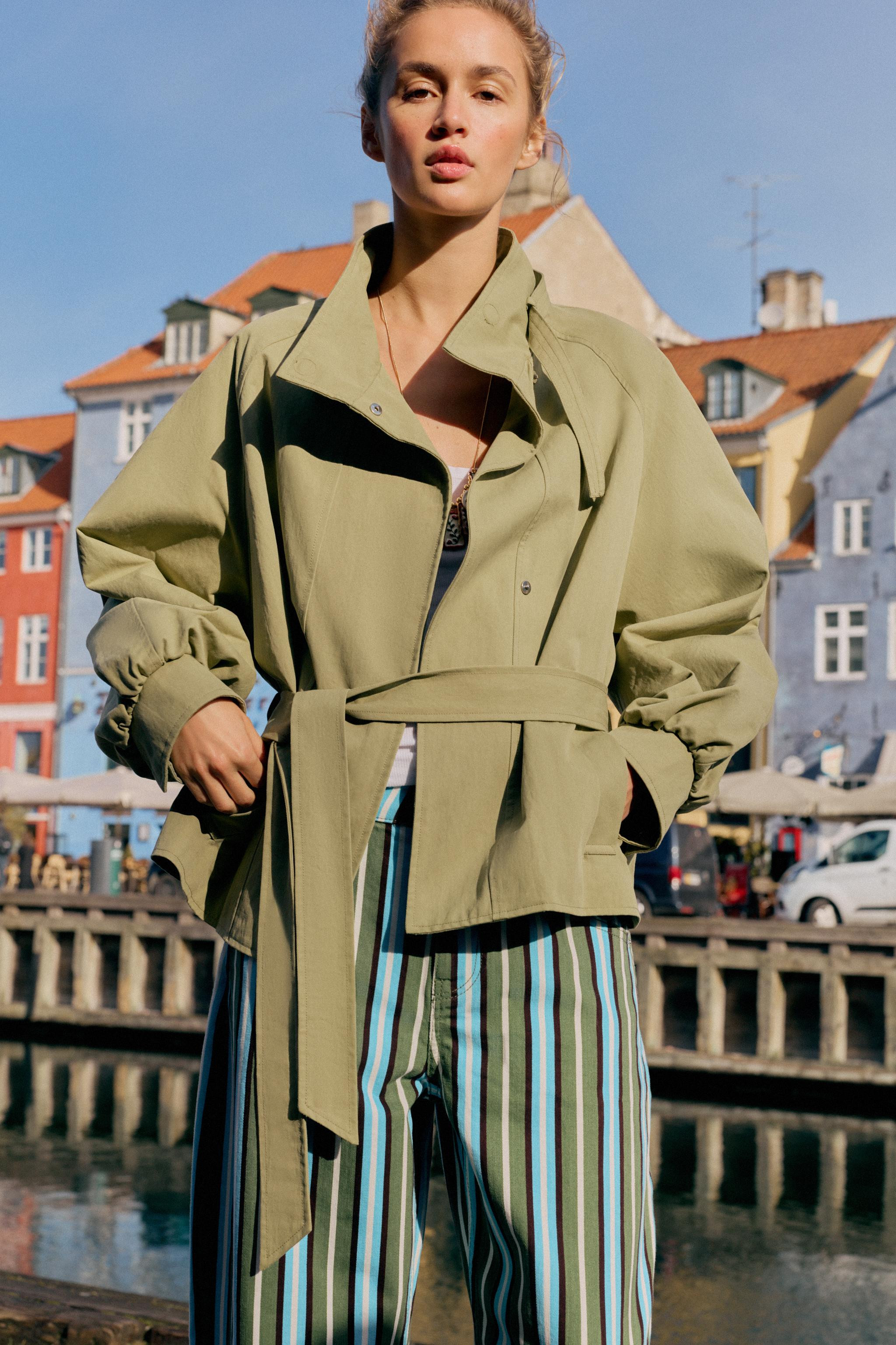 HIGH COLLAR BELTED JACKET | Zara US