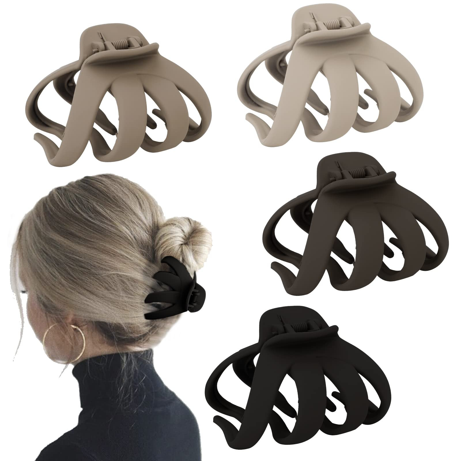 4 Pcs Octopus Hair Clips for Thick Hair - Large Claw Clips for Women, Matte Neutral Color, Strong... | Amazon (US)