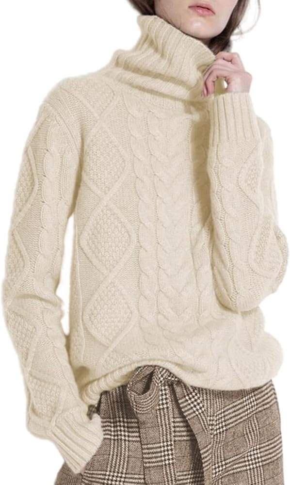Wool Sweaters Women's Turtleneck Pullover Female Loose Long Sleeve Tops Winter Thick Knitted Jump... | Amazon (US)