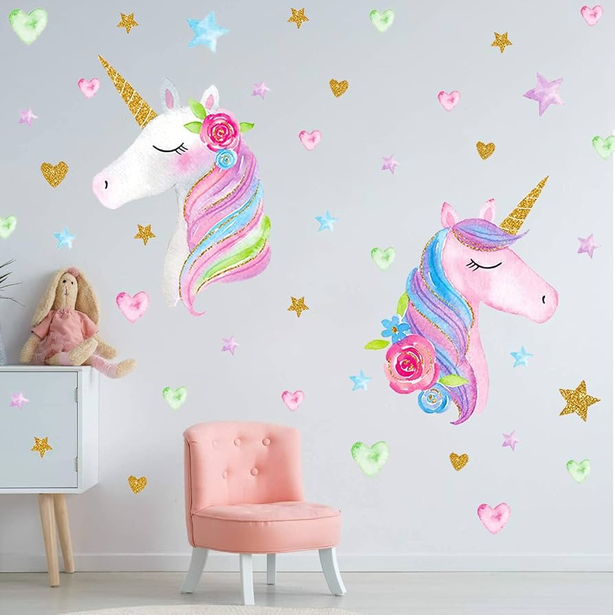 Pink Unicorn Wall Decal for Girls Bedroom,Removable Waterproof Large Size Unicorn Wall Sticker De... | Amazon (US)