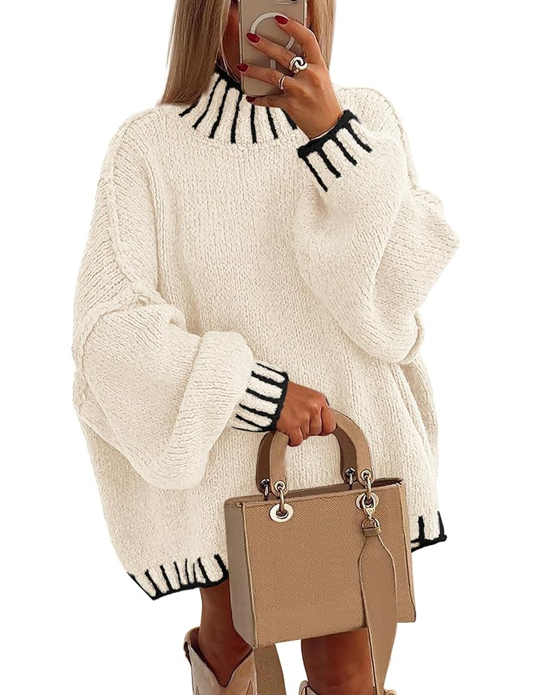 PRETTYGARDEN Women's 2025 Fall Oversized Pullover Sweaters Long Sleeve Mock Neck Chunky Knit Jump... | Amazon (US)