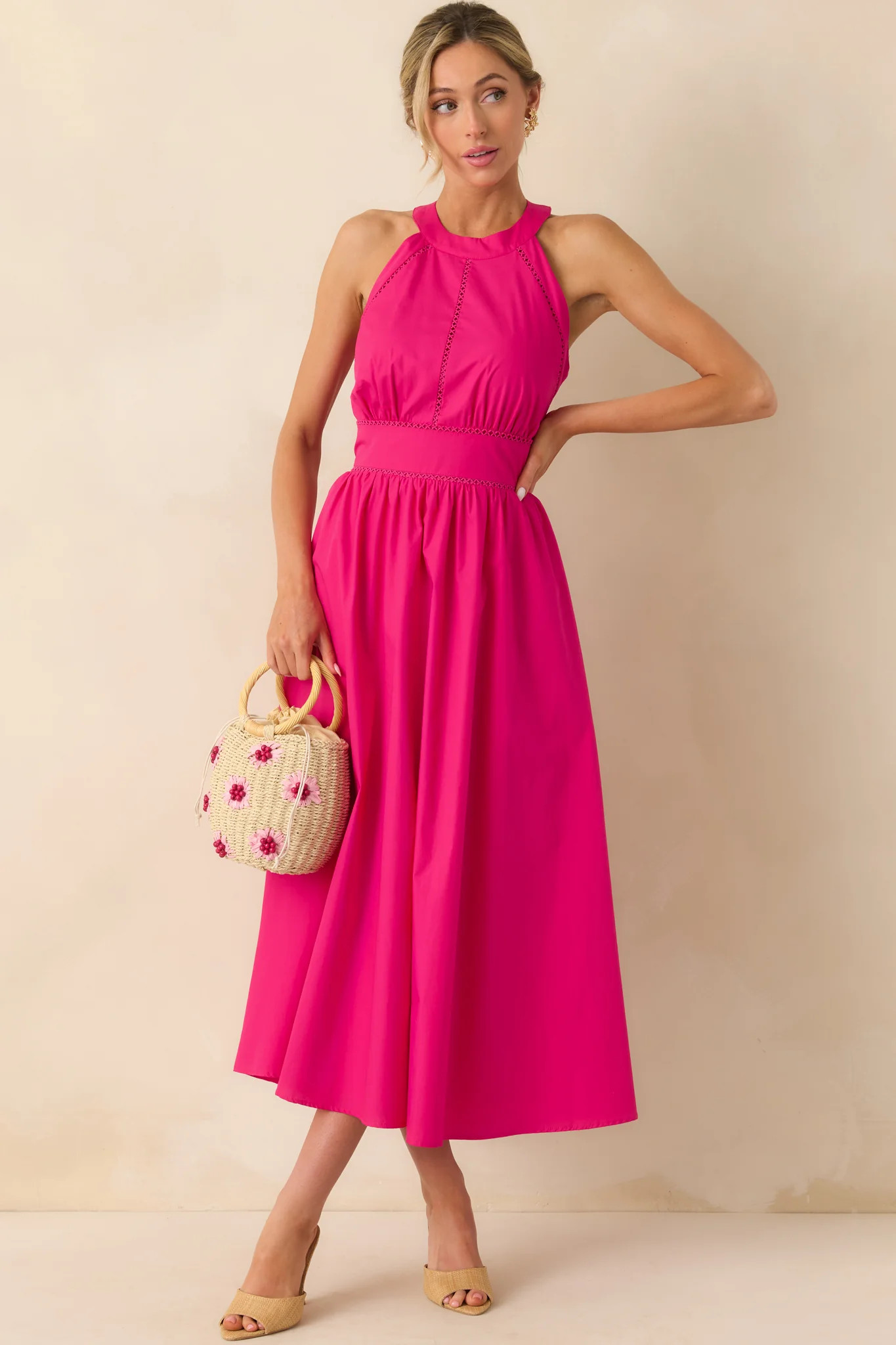 Going The Right Way Fuchsia Pink Cotton Halter Maxi Dress | Red Dress