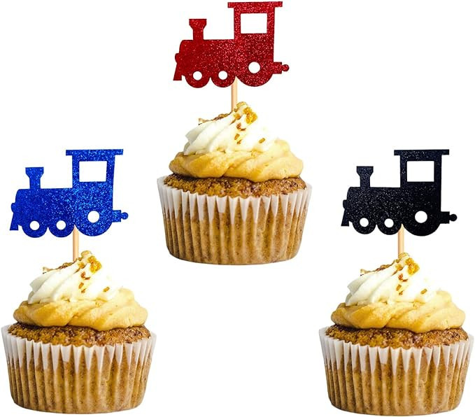 36 Pcs Bluey black Red Glitter train Cupcake Toppers .Cake Picks Birthday Decoration Party Suppli... | Amazon (US)