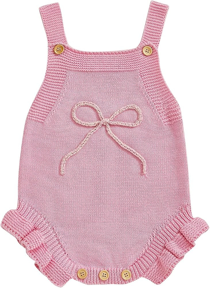 Newborn Baby Girl Clothes Bow Embroidery Romper Sleeveless Knit Romper Jumpsuit Sweater Bodysuit ... | Amazon (US)