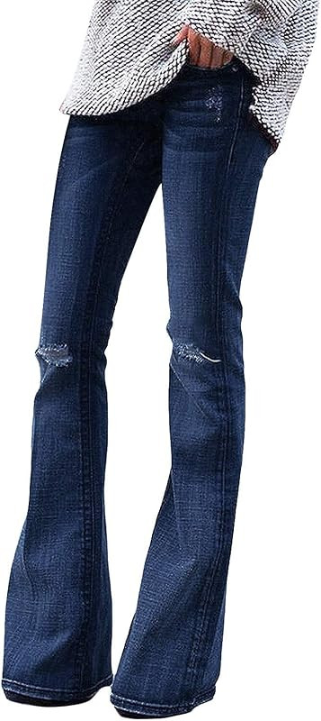 luvamia Women's Ripped Flare Bell Bottom Jeans Pants Retro Wide Leg Denim Pants | Amazon (US)