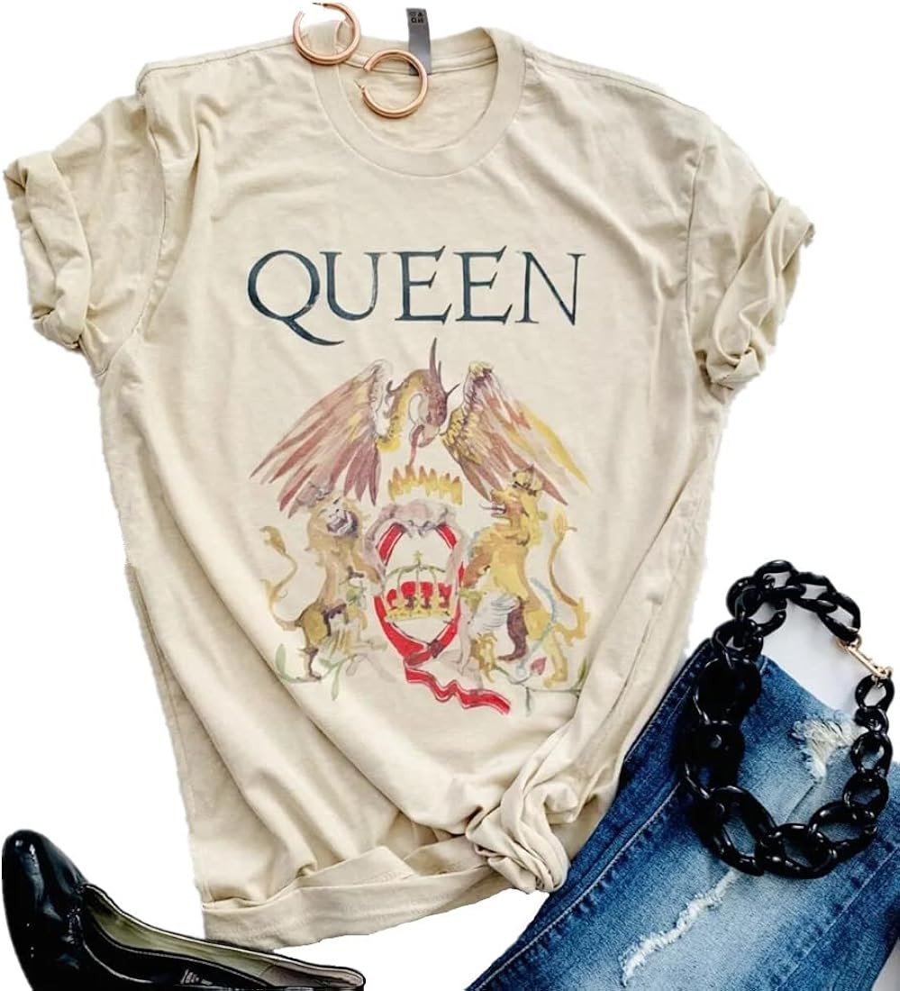 Women Vintage Rock Band T Shirt Fashion Musical Tees Graphic Short Sleeve Casual Tops | Amazon (US)