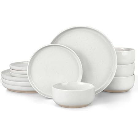 LE TAUCI Ceramic Plates and Bowls Set for 4, 12-Piece Ceramic Dinnerware Set, Farmhouse Dishes Se... | Amazon (US)