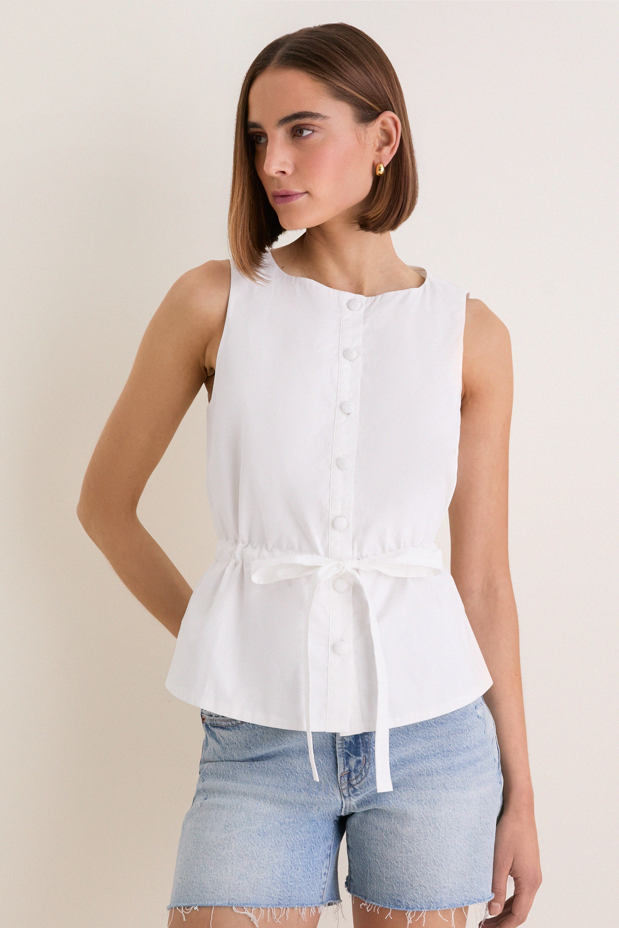 White Cotton Poplin Francoise Top | Tuckernuck (US)