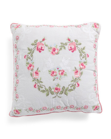 20x20 Needlepoint Heart Roses Birds Pillow | Polyester/Cotton | Marshalls
