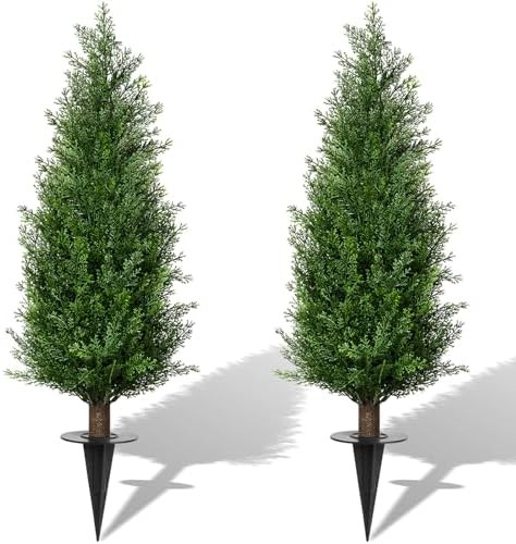 3FT Artificial Cedar Topiary Trees with Ground Spike, Set of 2 UV Resistant Fake Evergreen Bushes... | Amazon (US)