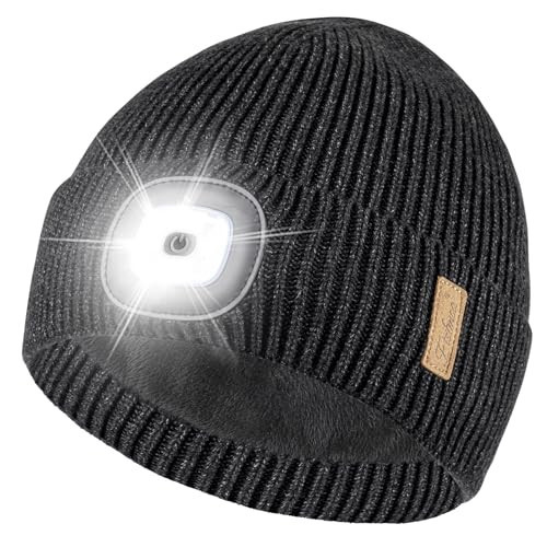 Etsfmoa Unisex Hat with Light,Fleece Lined Beanie Warm Knit Hat,Gifts for Men Women,Rechargeable LED Cap | Amazon (US)