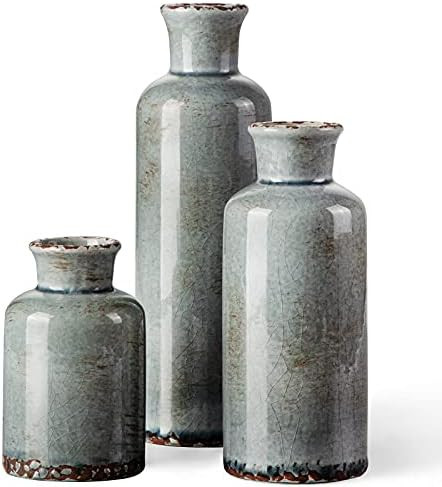 CwlwGO- Ceramic Rustic Vintage vase, Suitable for Home Decoration, 3 Piece Set of Glazed Decorative  | Amazon (US)